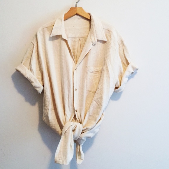 Vintage Tops - Oversized boyfriend dress shirt T-shirt textured